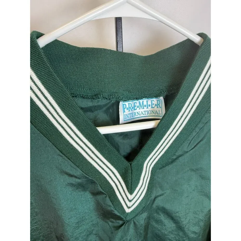 Vintage Premier International Green Pullover Windbreaker V Neck Athletic XL